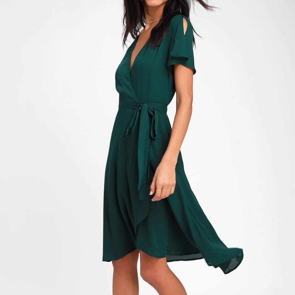 Emerald green midi wrap dress